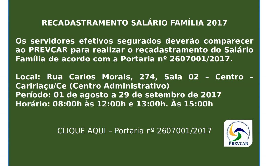 Recadastramento Salário Família – 2017