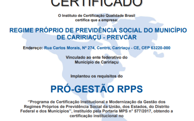 PREVCAR é certificado pelo Pró-Gestão – Nível I
