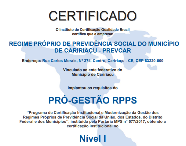 PREVCAR é certificado pelo Pró-Gestão – Nível I